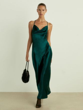 Reiss Teal Cowl-neck Satin Slip Dress, 10