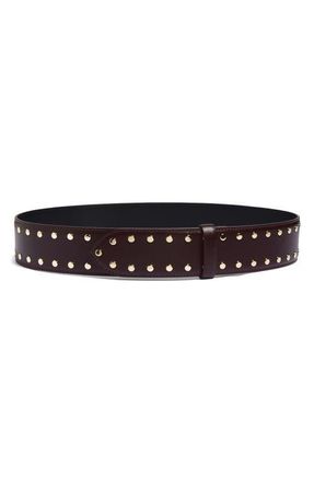 Khaite Studded Leather Belt in Bordeaux at Nordstrom, Size 90