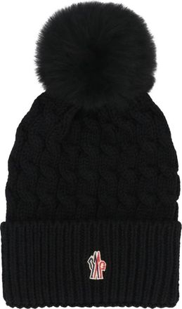 Moncler Accessories, female, Black, ONE SIZE, Wool Hat with Pom Pom