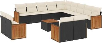 vidaXL Set Sof&aacute;s De Jard&iacute;n 14 Pzas Con Cojines Rat&aacute;n Sint&eacute;tico Negro Vidaxl