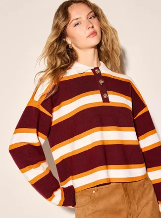 Icone Womens Jewel-button rugby stripes Polo Shirt shirt
