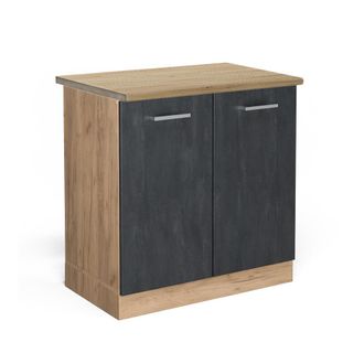 Vicco Armario Bajo Para Fregadero R-line, Hormig&oacute;n Negro, 80 Cm Et Roble