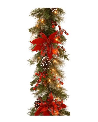 National Tree Company 12in Tartan Plaid Garland with Warm White LED Lights