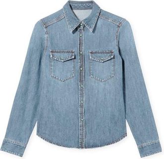 Fortela Brigitte Slim Fit Bleach Wash Denim Shirt in Pale Blue at Nordstrom, Size 40 Eu