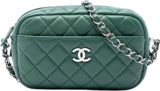 Chanel Pre-owned Quilted Lambskin Crossbody Bag - Dames - Vintage Schoudertas - Groen - ONE Size - Leer - Vintage