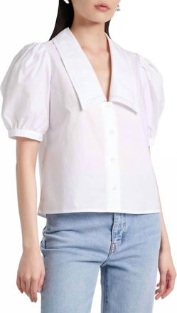 Frame Denim Sailor Puff Sleeve Blouse In White