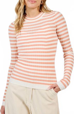 Sadie & Sage song Of The Redeemed Striped Long Sleeve Sweater In Coral Ivory