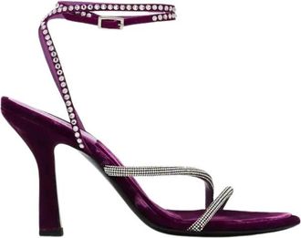 3Juin Paarse fluwelen hoge hak sandalen - Dames - Sandalen met hakken - Roze - 39 1/2 EU - Schoenen