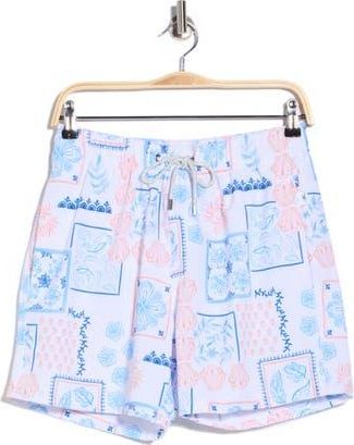 Vintage Summer Swimwear Seersucker Shell Print Volley Swim Trunks in White at Nordstrom Rack, Size Xx-Large