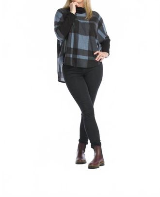 Papillon Plaid Poncho Style Cowl Neck Sweater In Blue