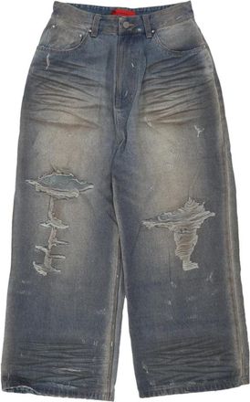 Acupuncture Ripped Baggy Blauwe Jeans - Heren - Regular Fit Jeans - Blauw - XL - Katoen - Jeans