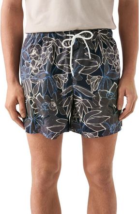Eton Floral Print Swim Trunks in Navy Blue at Nordstrom, Size Xx-Large