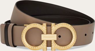 Ferragamo Women Knurled Gancini reversible and adjustable belt Beige