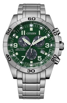 Citizen Brycen Chronograph Bracelet Watch, 43mm in Silver/Green at Nordstrom Rack