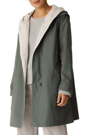 Eileen Fisher Hooded Reversible Coat in Bay Leaf at Nordstrom, Size Xx-Small