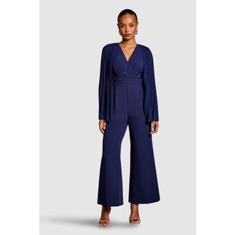 Coast Petite V Neck Pleated Jumpsuit in Navy at Nordstrom, Size 2P