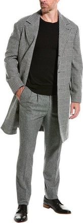 Brunello Cucinelli Mens Grey Wool Checkered Coat, Size 50