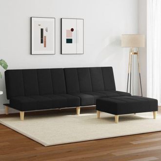 vidaXL Sof&aacute; Cama De 2 Plazas Con Taburete Tela Negro Vidaxl