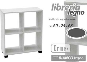 Trade Shop Trade Shop Traesio - Kaela - Mobile Libreria Ermes Scaffale Basso 4 Scomparti Legno Bianco 60x24x68cm 715624