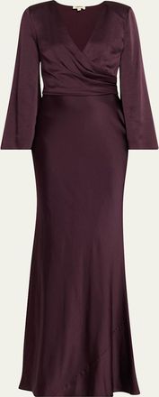 L'agence Manon Surplice Satin Maxi Dress