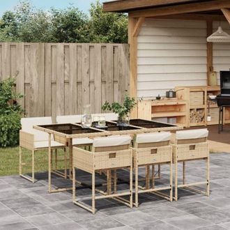 vidaXL Vidaxl - Set Comedor De Jard&iacute;n 7 Pzas Con Cojines Rat&aacute;n Sint&eacute;tico Beige