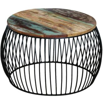 vidaXL Mesa De Centro Redonda De Madera Maciza Reciclada 68x37 Cm Vidaxl
