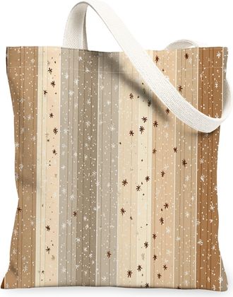 Generic Rustic Stars Canvas Tote Bags, Vintage Striped Pattern Reusable Grocery Bags, Autumn Lightweight Washable Shoulder Strap Ca, Brown, 13x15 Inch