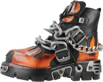 New Rock Vlam Metallic Enkellaarzen - Dames - Veterlaarzen - Zwart - 37 EU - Schoenen
