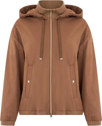 Herno Hooded Jacket with Knitted Inserts - Dames - Vesten met rits - Bruin - L - Polyester - Hoodies & sweatvesten