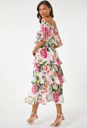 Roman Bardot Floral Tiered Dress