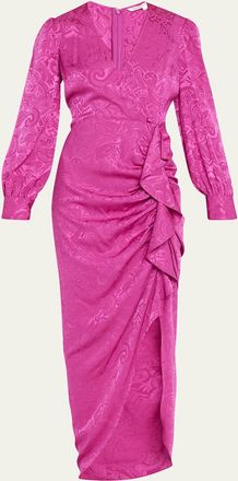 Veronica Beard Weiss Printed Long Sleeve Ruffle Maxi Dress