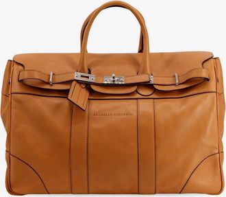 Brunello Cucinelli Borsa da viaggio in pelle con logo inciso frontale - BRUNELLO CUCINELLI - gender_Man