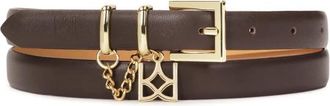 Kazar Bruine riem versierd met ketting - Dames - Riemen - Bruin - 90 CM - Leer - Accessoires
