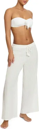 Robin Piccone Marina Ladder Stitch Embroidered Cotton Cover-Up Pants in White at Nordstrom, Size X-Small