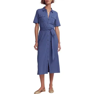 Boden Mavis Cotton Blend Shirtdress in Denim Blue at Nordstrom, Size 14