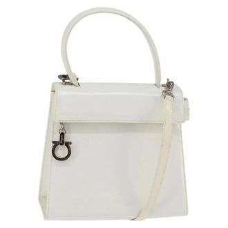 Ferragamo Gancini Patent Leather White Patent_Leather Handbag (Pre-Owned)