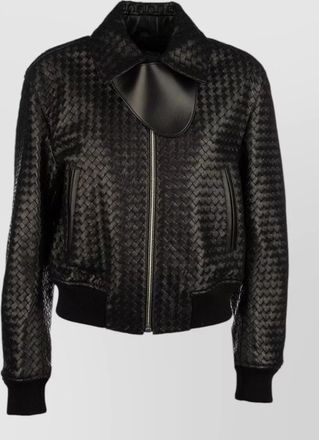 Bottega Veneta textured jacket front pockets ribbed cuffs hem