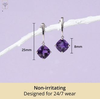 MAX + STONE 14k White or Yellow Gold 8mm Solitaire Cushion Cut Gemstone Drop Dangle Earrings