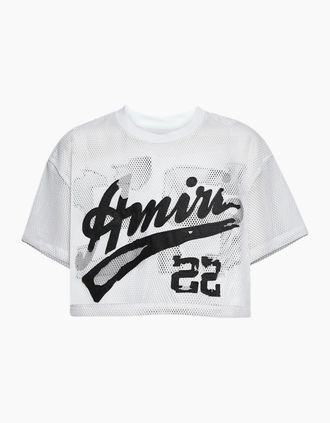 Amiri Womens AMIRI WOMENS MESH 22 CROPPED TEE WHITE - Size: 10/8