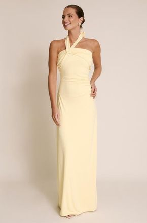 Six Stories Halter Neck Stretch Bridesmaid Dress in Lemon at Nordstrom, Size 8