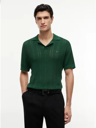 Tommy Hilfiger Mens Relaxed Fit Pointelle Sweater Polo - Street Green Heather - M