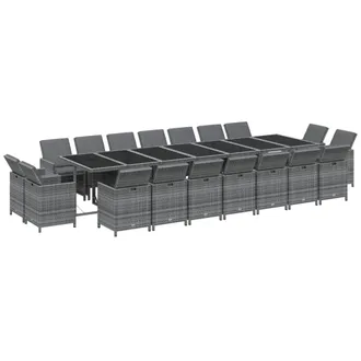 vidaXL Set Da Pranzo Per Giardino 19 Pz Con Cuscini Polyrattan Grigio Vidaxl