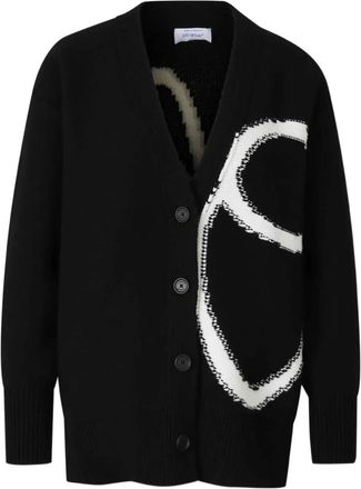 Off-white intarsia-knit cardigan - Black