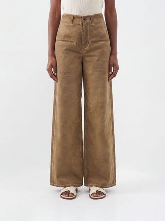 Uma Wang Pantaloni wide leg a vita alta in cotone con tasche a filetto