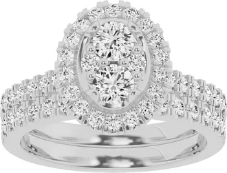Grown Brilliance Lab Grown 1.50 Ctw Diamond Oval Bridal Set, Engagement Ring Set in 10K White Gold Jewelry for Women, Size 4.5