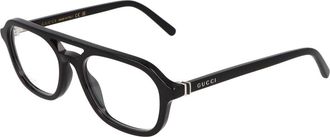Gucci Glasses, unisex, Black, Size: 54 MM Aviator Style Eyeglasses