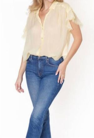 Maven West Raw Edge Short Sleeve Ruffle Top In Butter