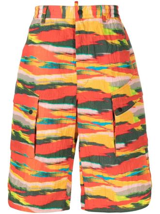 Dsquared2 abstract-print cargo shorts - men - Polyamide - 52 - Orange