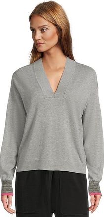 Lilla P V-Neck Pullover Sweater Womens Sweater Heather Grey : XS, Cotton/Modal