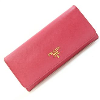 Prada Saffiano Peonia Pink Saffiano Metal Leather Long Wallet (Bi-Fold) (Pre-Owned)